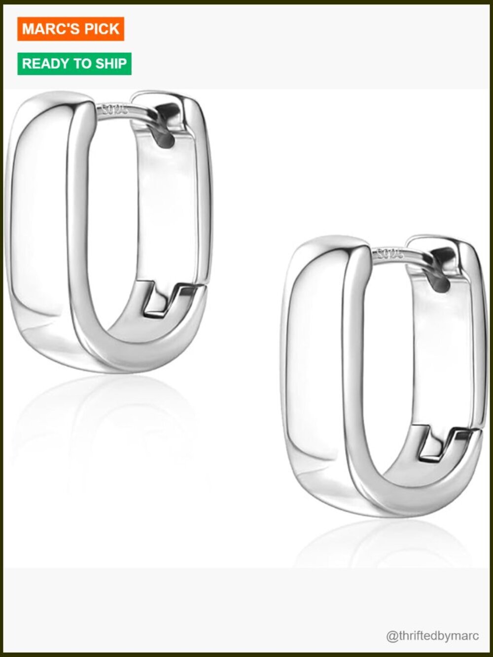 Small Chunky Huggie Hoop Earrings Hypoallergenic Silver Tone Push Back